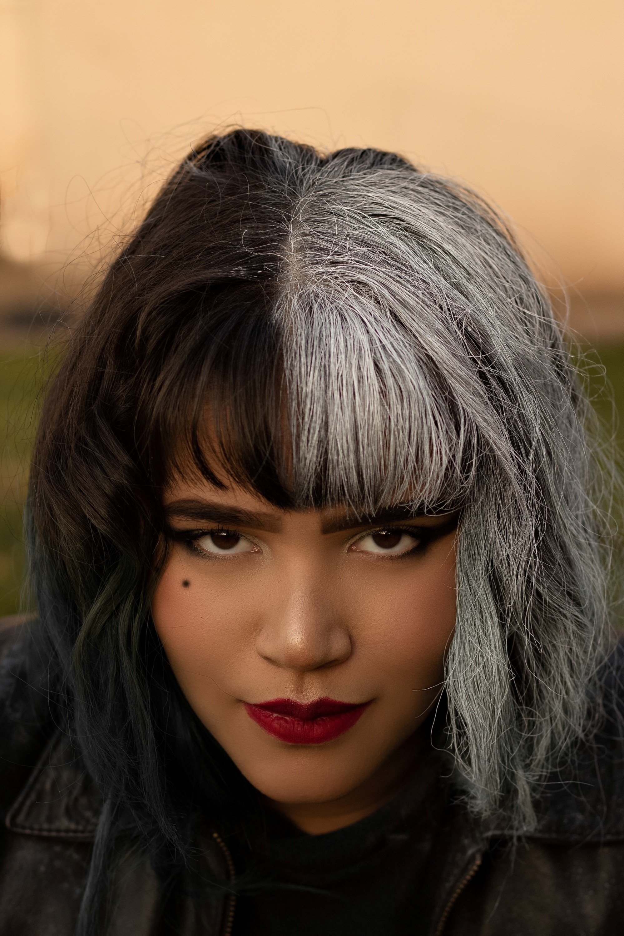 Asian woman with short black and gray hair