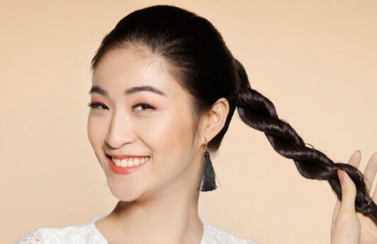 Asian woman with a braid for long hair